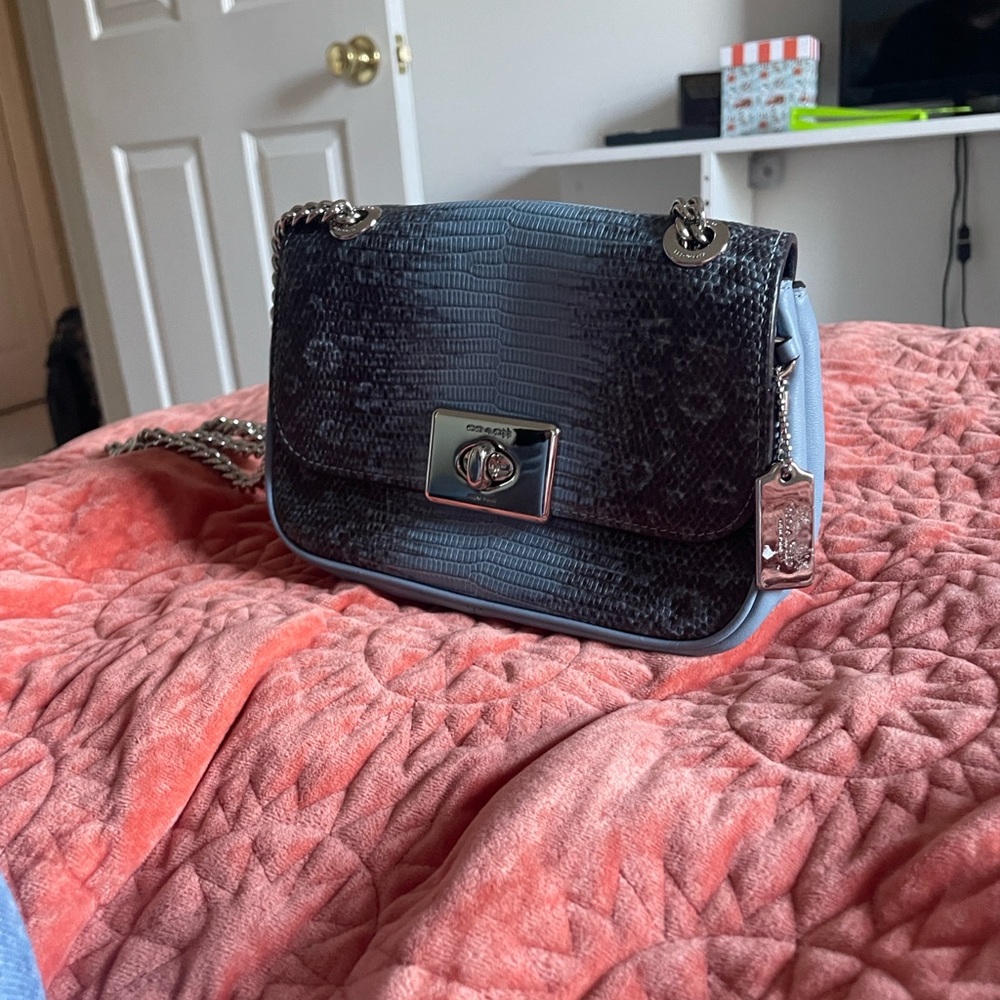 Coach Mini Cassidy Crossbody in Lizzard Embossed Blue Leather